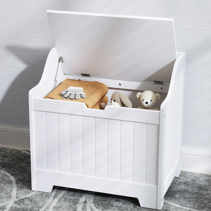 HOMCOM Opbergkist, Houten Kist met Deksel, Ruim, Modern Ontwerp, Wit