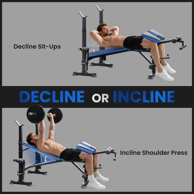 HOMCOM Adjustable Weight Bench with Leg Extension, Barbell Rack, Preacher Curl Pad, Butterfly, Multi-Function Home Gym Bench for Strength Training, Blue