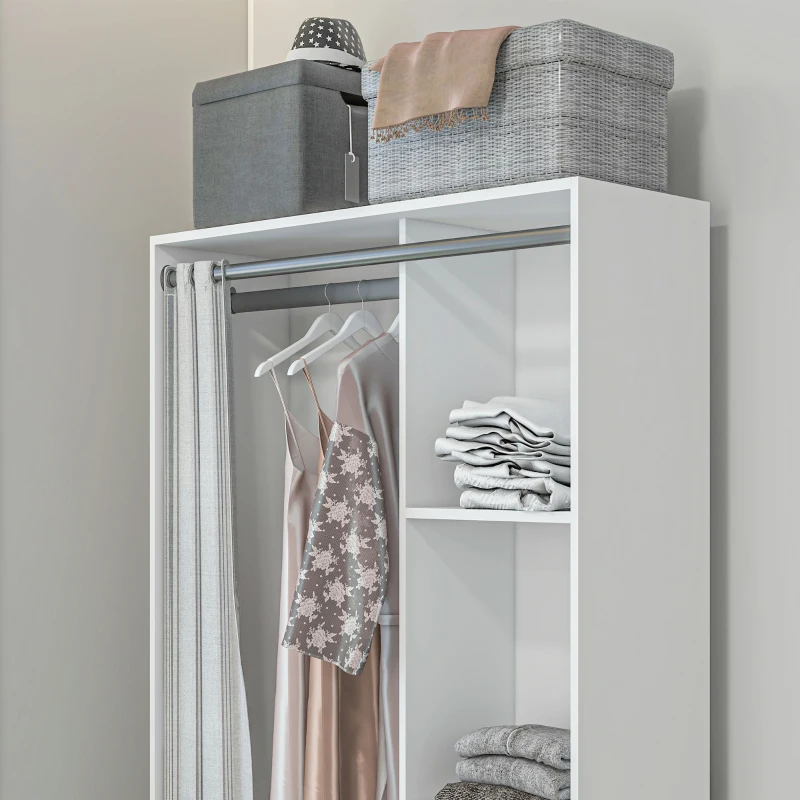 HOMCOM Dulap Modern cu Bară pentru Umerașe, 3 Sertare din Material Textil și 3 Rafturi, 105x48x160 cm, Alb și Gri