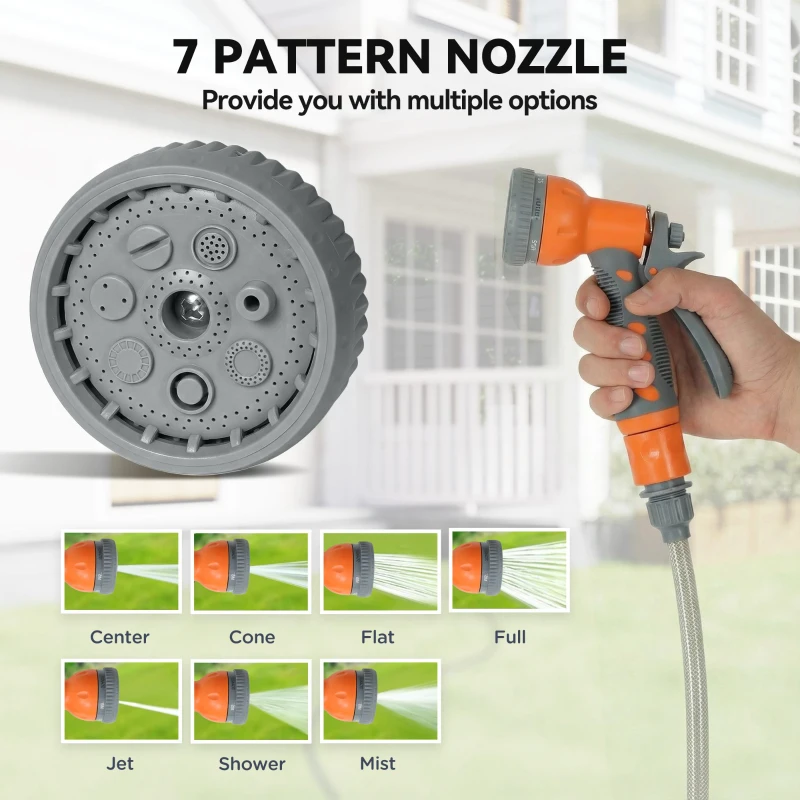 DURHAND 10m Garden Hose Reel Wall Mounted Auto Rewind with 7 Patterns Spray Nozzle, Includes Wall Fixings, Orange