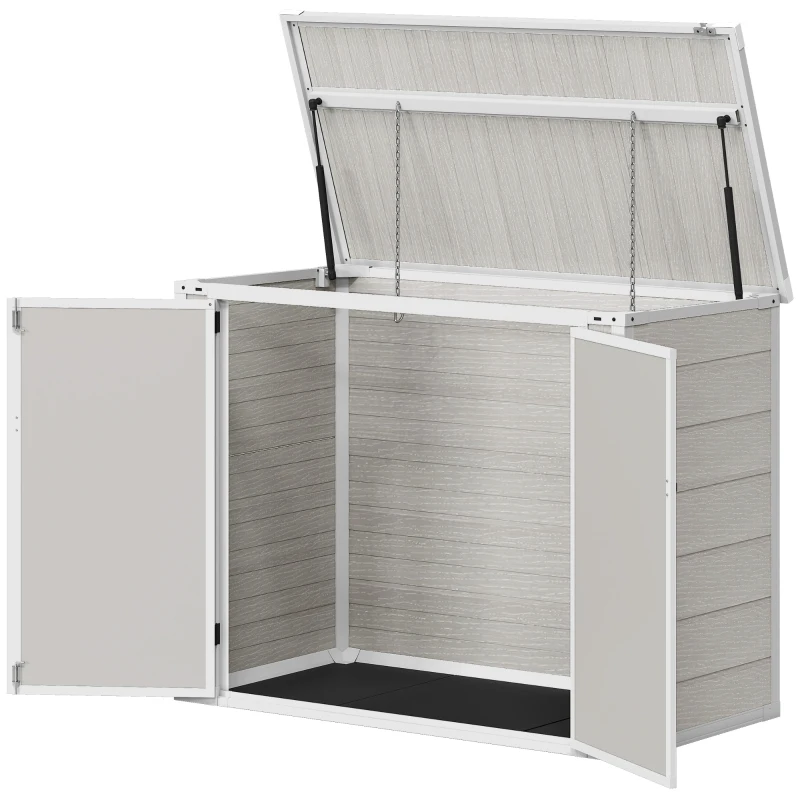 Outsunny 4.7 x 2.5FT Garden Shed, Double Bin Storage Shed with Lockable Doors, Outdoor Small Shed with Openable Lid for 2 Trash Cans, Garden Tools, Light Grey