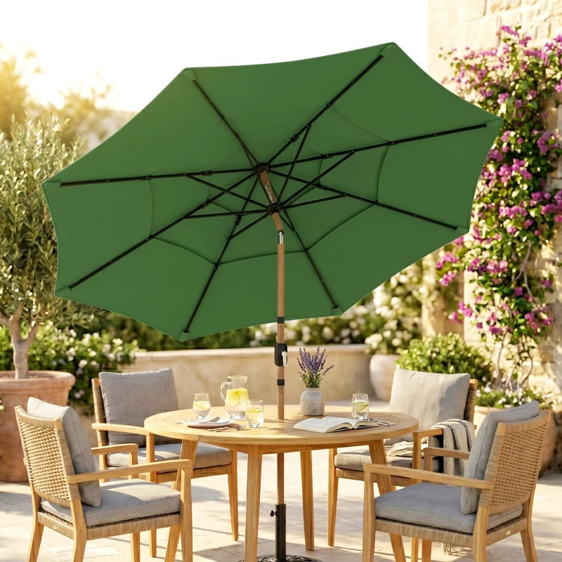Outsunny Garden Parasol, Parasol Umbrella with 3-tier Roof, Crank Handle, Tilt Function, Polyester Canopy, Green