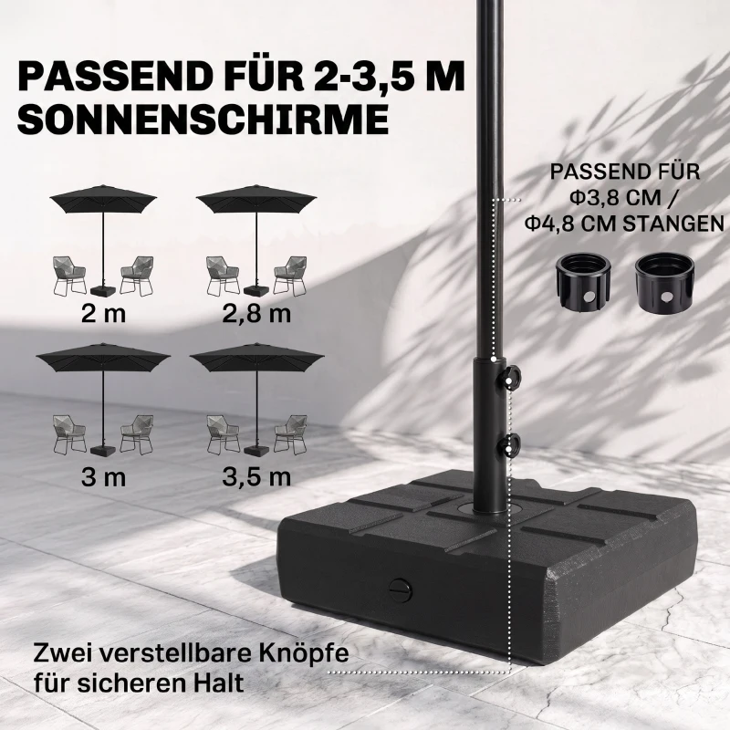 Outsunny Parasolstandaard tot 40 kg vulbaar Parasolstandaard met handvat, Vierkant Parasolhouder Zwart