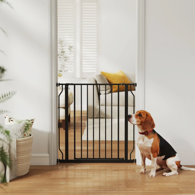 PawHut Cancelletto per Cani Estensibile e Regolabile per Scale e Porte, in Acciaio e ABS, 75-85x76 cm, Nero