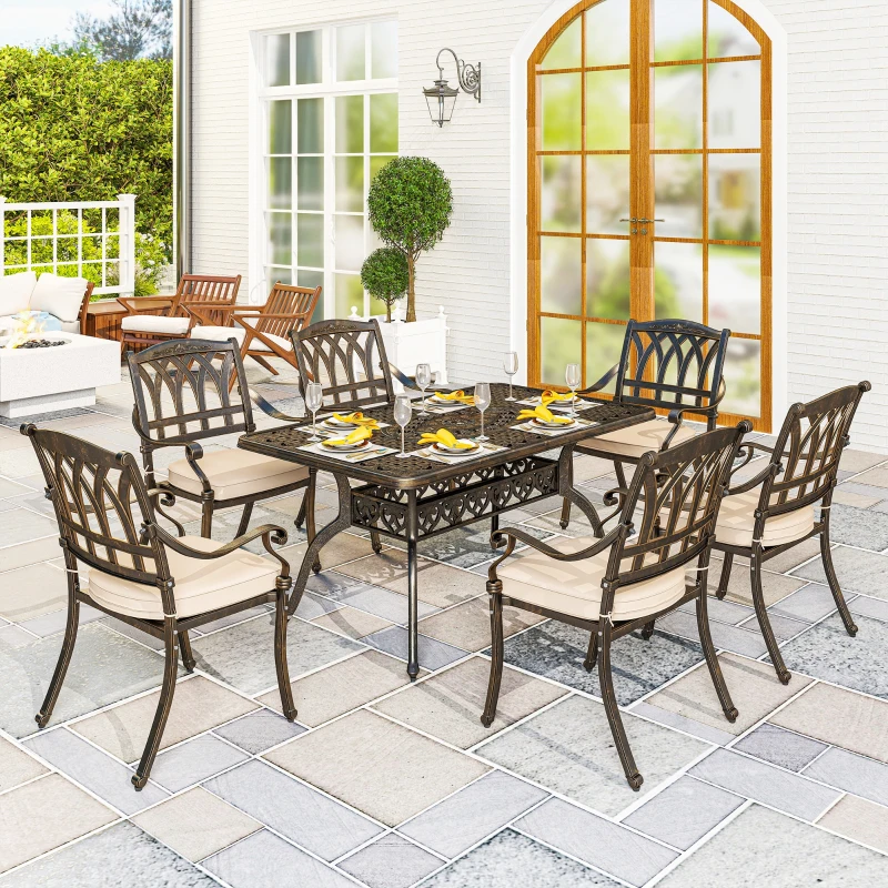 Outsunny Seven-Piece Cast Aluminium Garden Dining Set - Bronze Tone