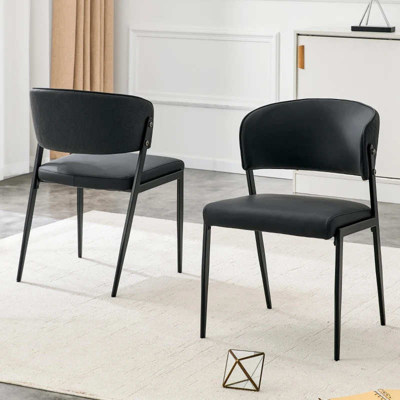 Chaise de salle à manger moderne rembourrée, design épuré, dossier ergonomique, 51x49x78 cm, Noir