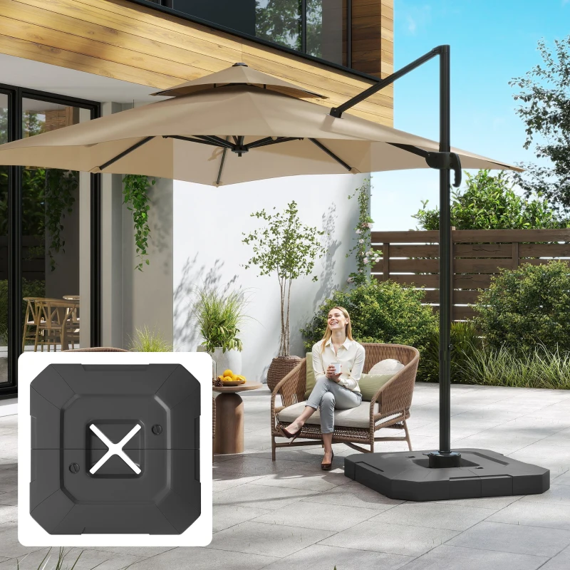 Outsunny 2PCS Umbrella Weights for Cantilever Parasols, Parasol Base Weights, 80 kg for Water or 105 kg Water and Sand Mix, Black