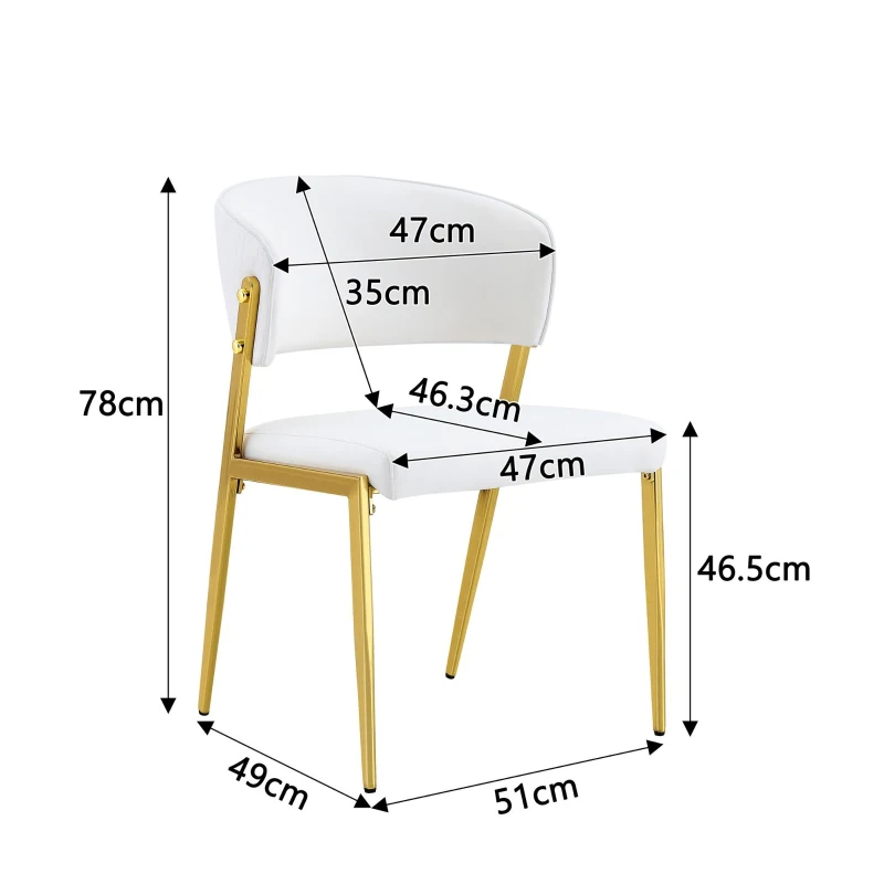 Chaise de salle à manger moderne rembourrée, design épuré, dossier ergonomique, 51x49x78 cm, Blanc