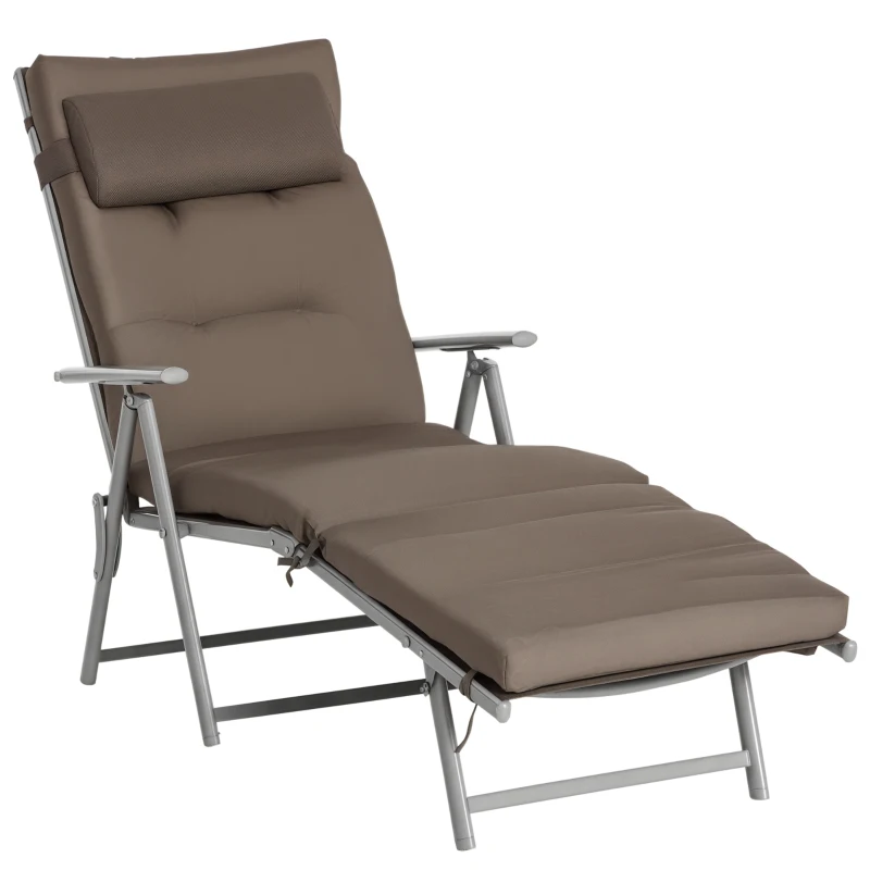 Outsunny Inklapbaar Ligbed Tuin Metalen Frame, Comfortabele Ligstoel Met Kussens, bruin