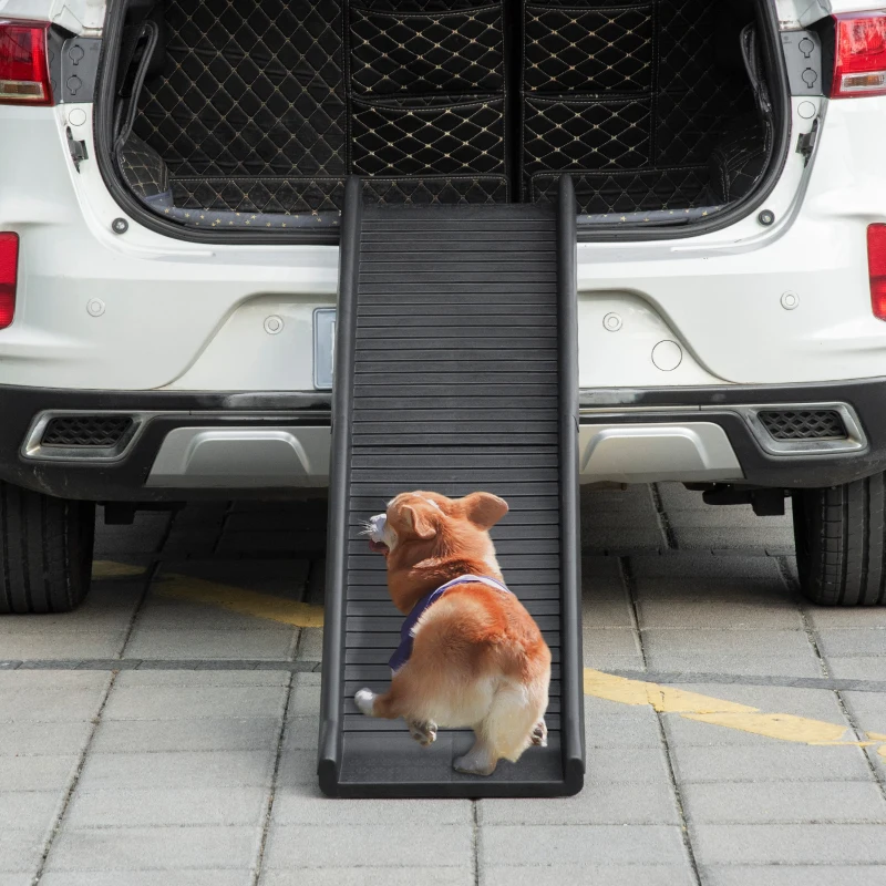 PawHut Rampa per Cani in Plastica PP, per Bagagliaio Inferiore a 75 cm, 155x39x14 cm, Nero