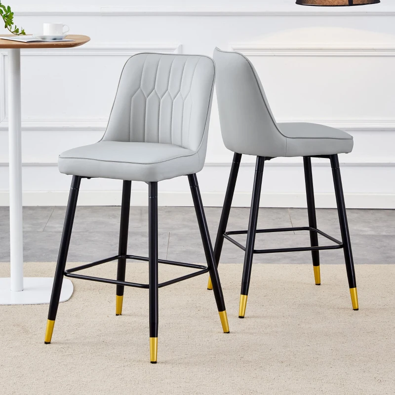 Lot de 2 tabourets de bar, design moderne, repose-pieds et renfort croisé, 42x45x100 cm, Gris clair
