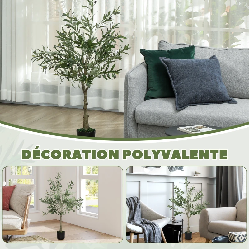 HOMCOM 4ft/ 120cm Decorative Artificial Plant, Silk Olive Tree with 450 Leaves and 20 Olive Fruits in Pot, Fake Plant for Home, Office, Living Room, Indoor Decor