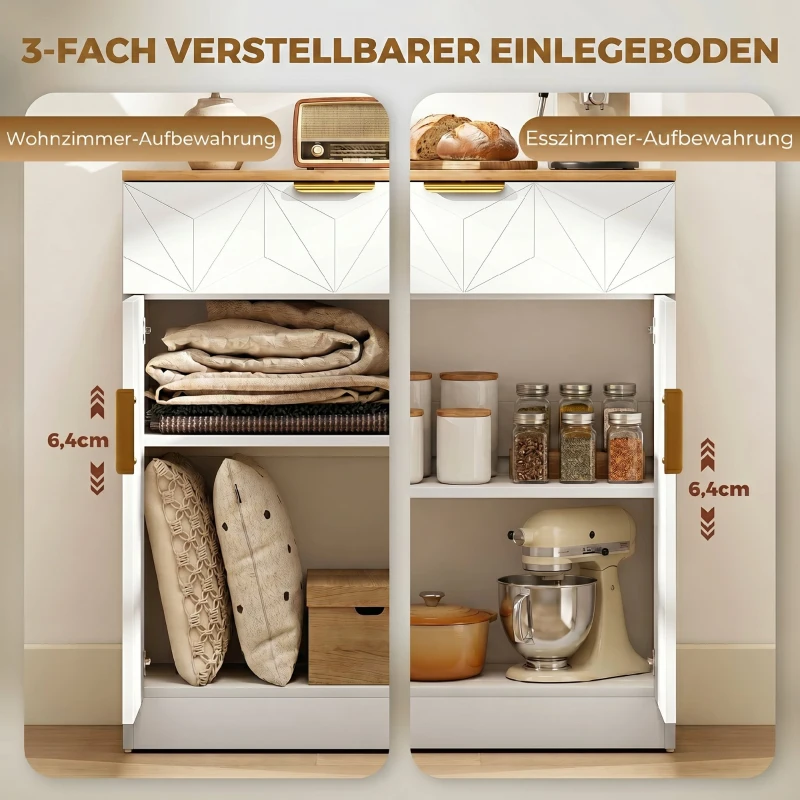 HOMCOM Modern dressoir, opbergkast met lade en verstelbare plank, wit