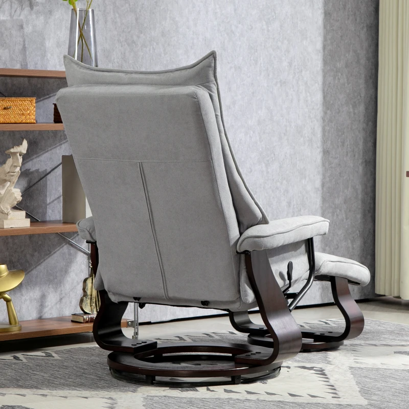 HOMCOM Relaxfauteuil met hocker, draaibaar, fluweellook, verstelbare rugleuning, tot 150 kg, Grijs