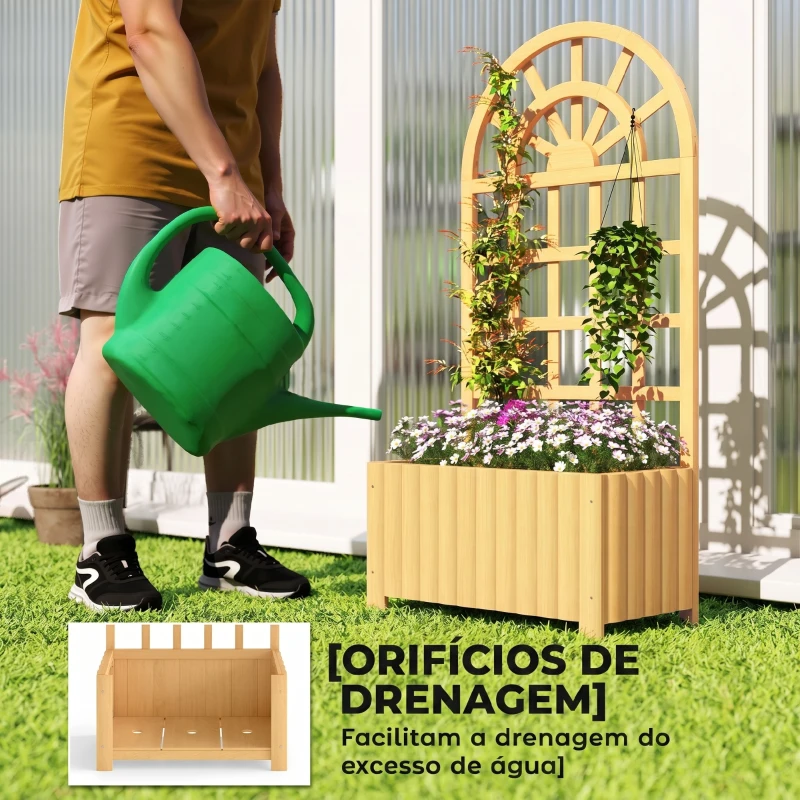 Outsunny Floreira com Treliça de Madeira para Plantas Trepadeiras com Orifícios de Drenagem Floreira Elevada 60x30x120 cm Madeira