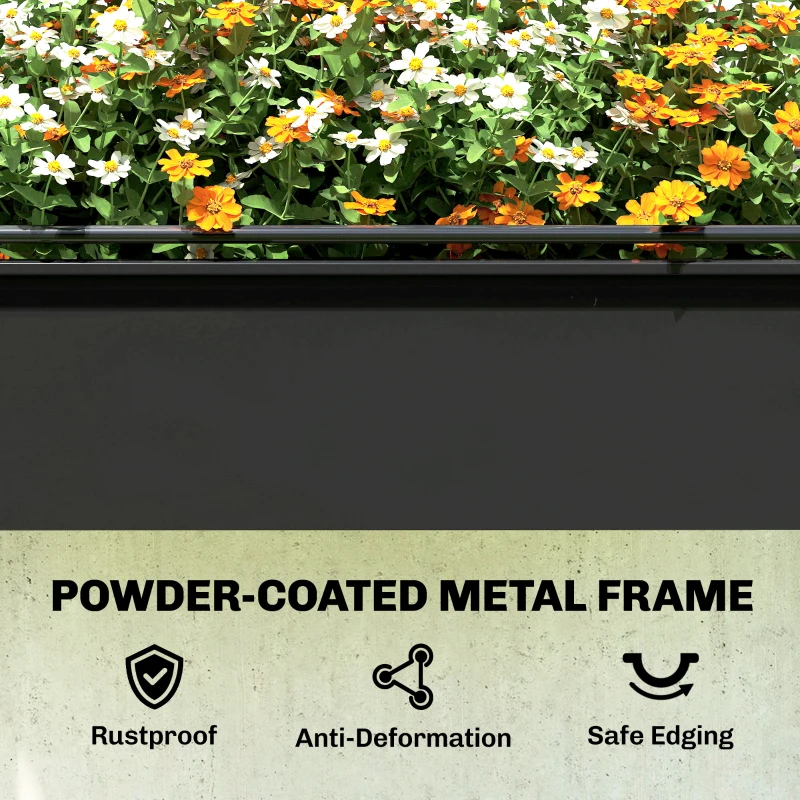 Outsunny Raised Planter with Flip-Up Greenhouse Cover, Metal Raised Garden Bed on Legs with Drainage Hole, Black