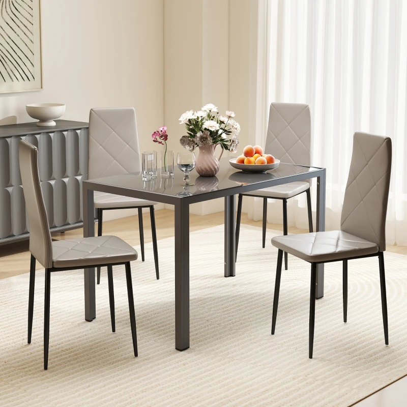 HOMCOM Set di 4 Sedie da Pranzo con Schienale Alto in Finta Pelle e Acciaio, 41x50x97cm, Grigio