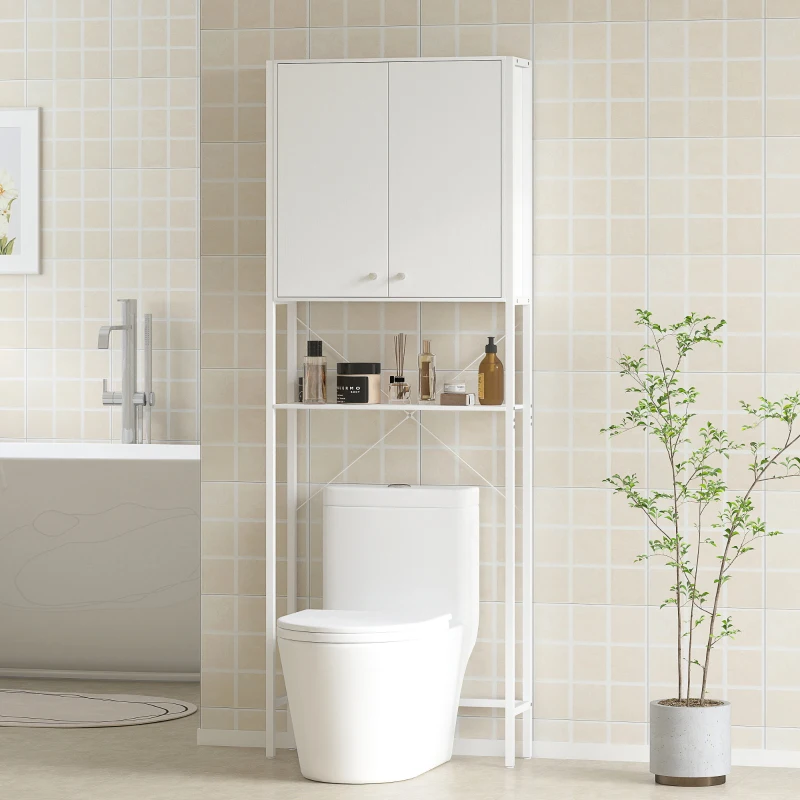 HOMCOM Mobile Bagno Sopra WC e Lavatrice con Armadietto e Ripiano Aperto, 64x20x180 cm, Bianco