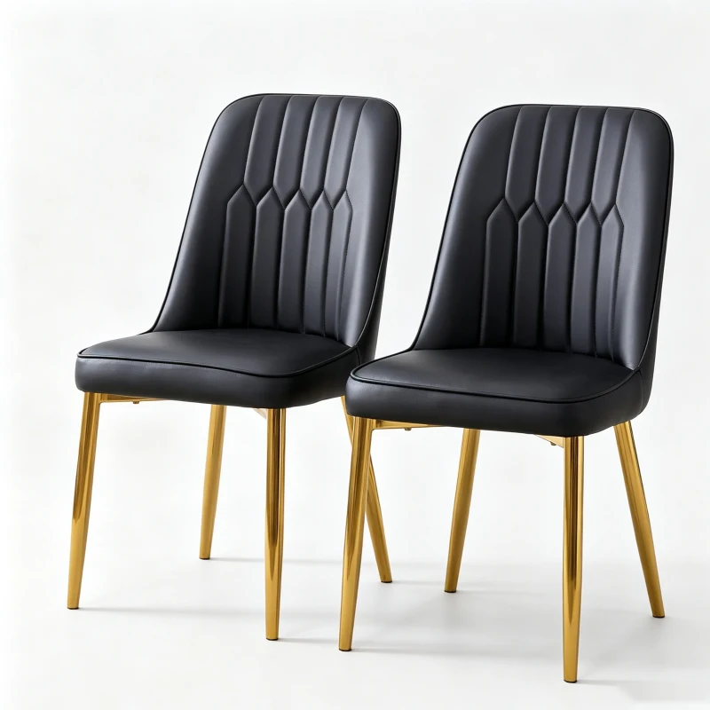 Lot de 2 chaises de salle à manger modernes, assise rembourrée, embouts antidérapants, 43x41.5x89 cm, Noir+Doré
