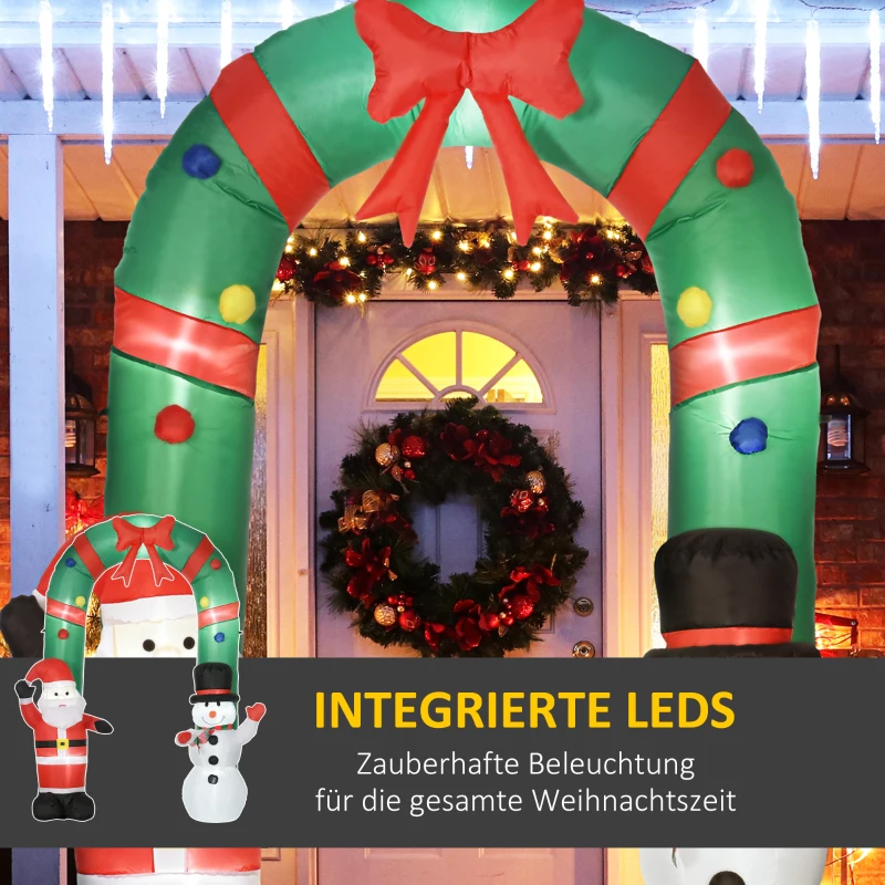HOMCOM Opblaasbare boog met kerstman en sneeuwpop, LED-verlichting, ingebouwde ventilator, 198 x 80 x 245 cm.