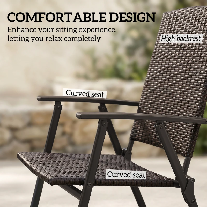 Outsunny Set of Two Folding Rattan Seat Chairs - Brown