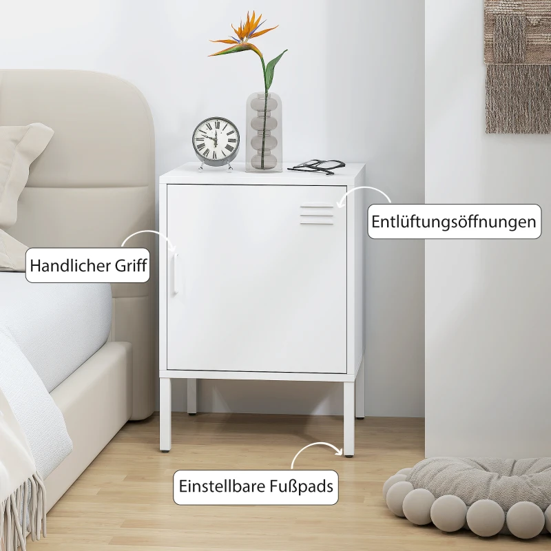 HOMCOM Stalen nachtkastje, bijzettafel voor diverse doeleinden, verstelbaar rek, voor slaapkamer, woonkamer, wit