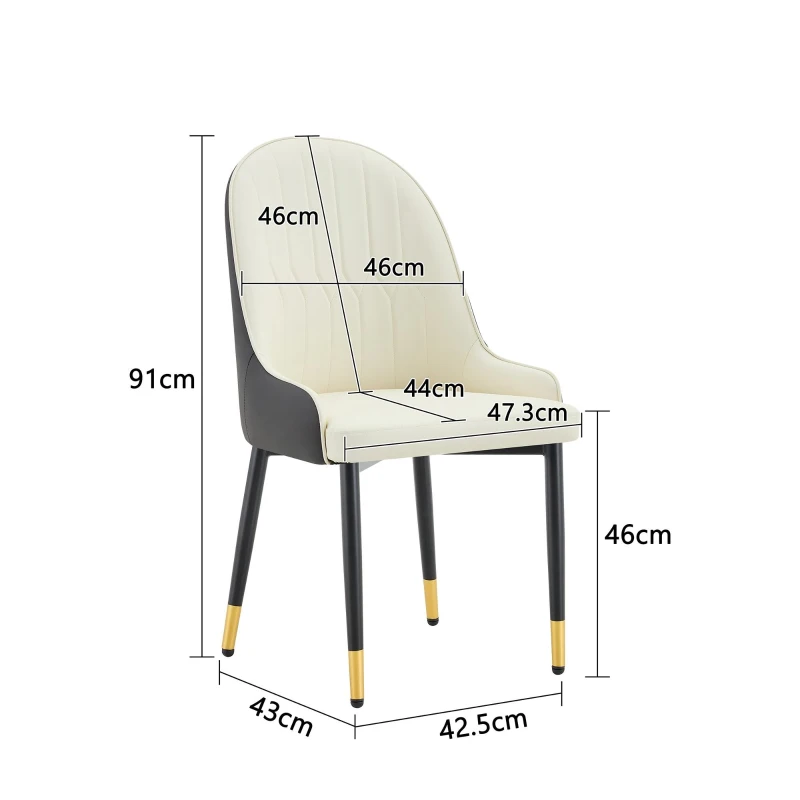 Lot de 2 chaises de salle à manger, dossier motif éclair stylé, déperlante et facile d'entretien, 47.3x44x91 cm, Blanc+Noir