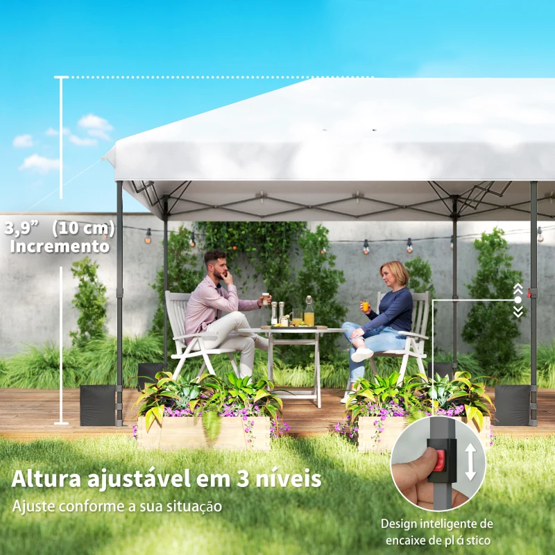 Outsunny Tenda Dobrável 6x3 m Pop-up Altura Ajustável 3 Níveis UPF50+ Fecho Central Sacos de Areia Bolsa com Rodas Prateado