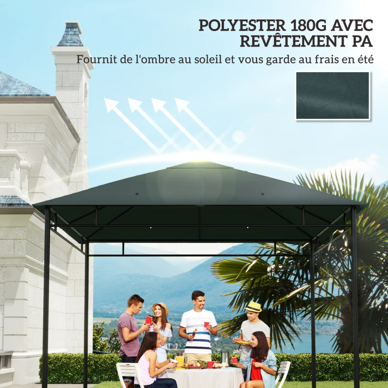 Outsunny Toile de rechange pour pavillon tonnelle tente toit de remplacement gazebo de jardin tissu polyester 180 g/m²