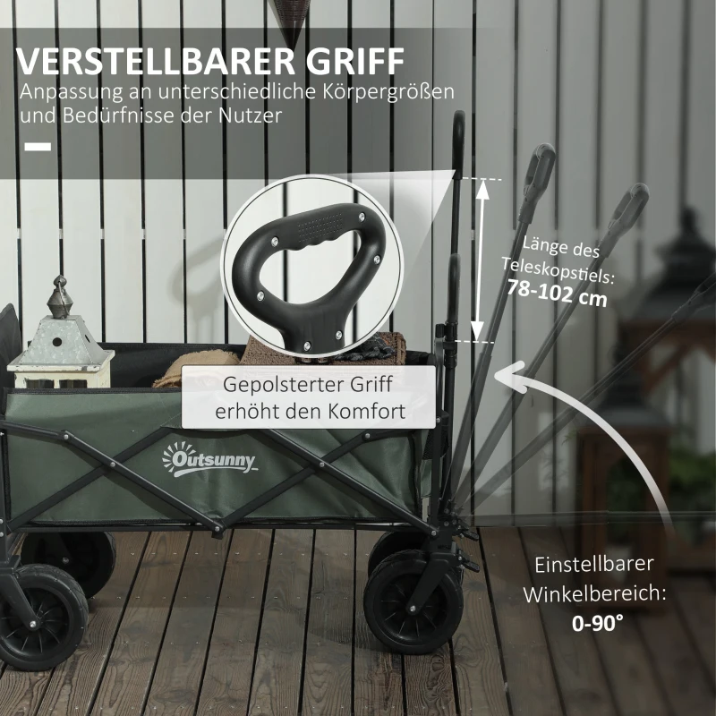 Outsunny Tuinwagen 120 kg Draagvermogen, Opvouwbare Transportkar met Afneembaar Zeil, Handvat, Wielen, 95 Liter, Groen