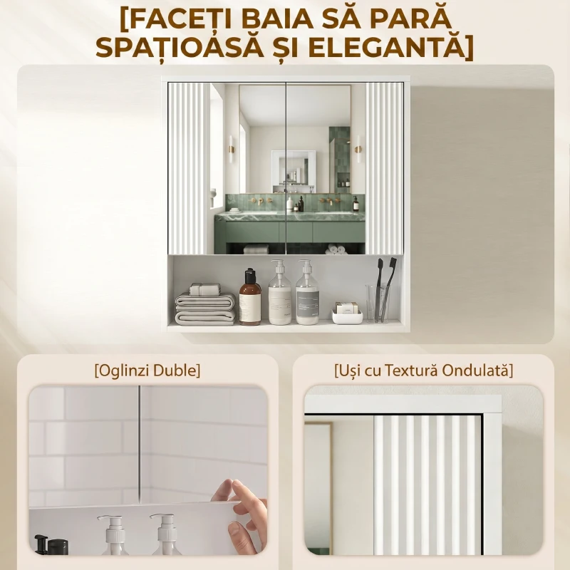 HOMCOM Dulap de Baie Suspendat, Uși Soft-close, Raft Reglabil, 60 x 16 x 60 cm, Alb