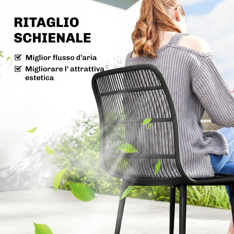 Outsunny Sedie da Pranzo per Esterni Set da 4, Sedie da Giardino con Schienale Fessurato, Nero