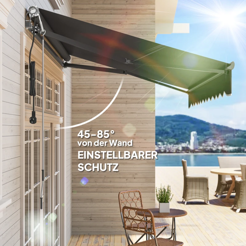 Outsunny Klemzonnescherm met handkruk elektrisch in hoogte verstelbaar knikarmzonnescherm 300 cm breed Donkergrijs