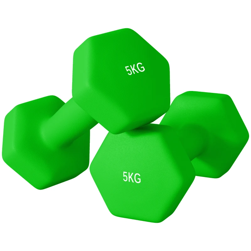 SPORTNOW 2 x 5kg Hexagonal Dumbbells Weights Set with Non-Slip Grip for Home Gym Workout, Green