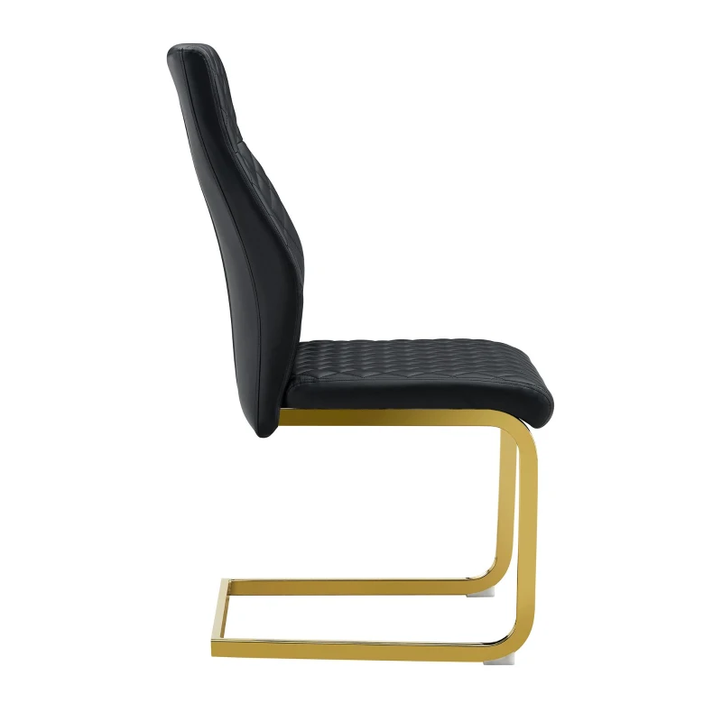 Chaise de salle à manger matelassée motif losange, dossier haut ergonomique, lot de 2, 43x63x100 cm, Noir+Or