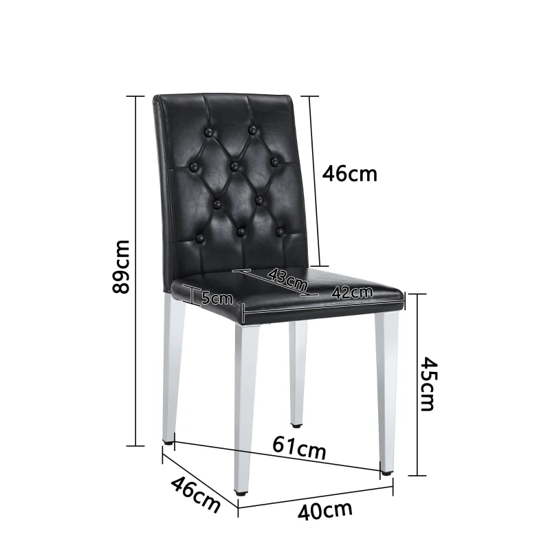 Lot de 4 chaises de salle à manger, style luxe européen, patins antidérapants et silencieux, 42x46x89 cm, Noir+Argent