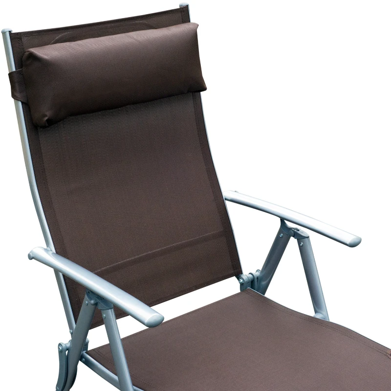 Outsunny ligbank strandbed ligbank voor buiten relax ligbed inklapbaar met kussen strand metaal + stof bruin 137 x 63,5 x 100,5 cm