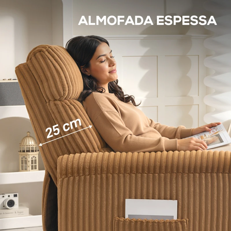 HOMCOM Poltrona Relax Reclinável Manual Estofada em Veludo com Apoio para Pés 73x86x100 cm Marrom