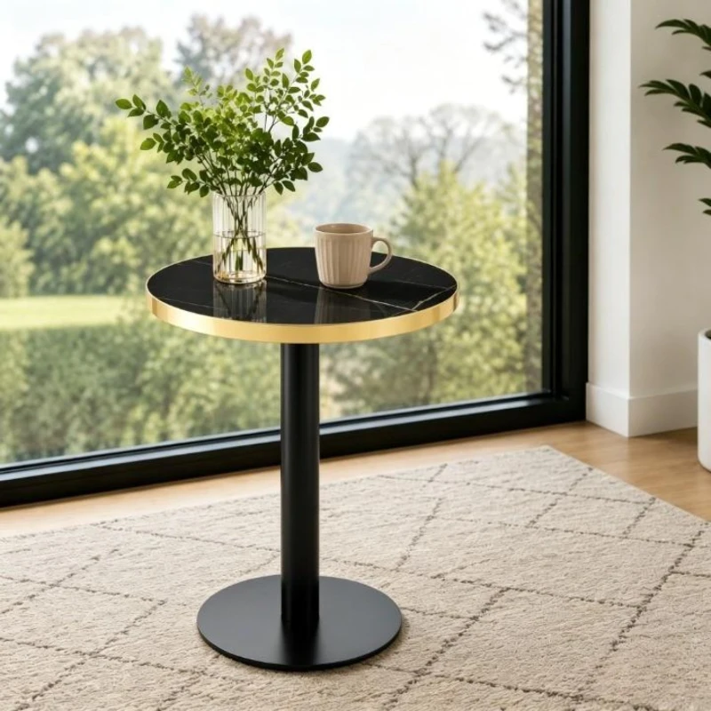 Table d'appoint ronde, plateau anti-rayures facile à nettoyer, 60x60x74 cm, Noir