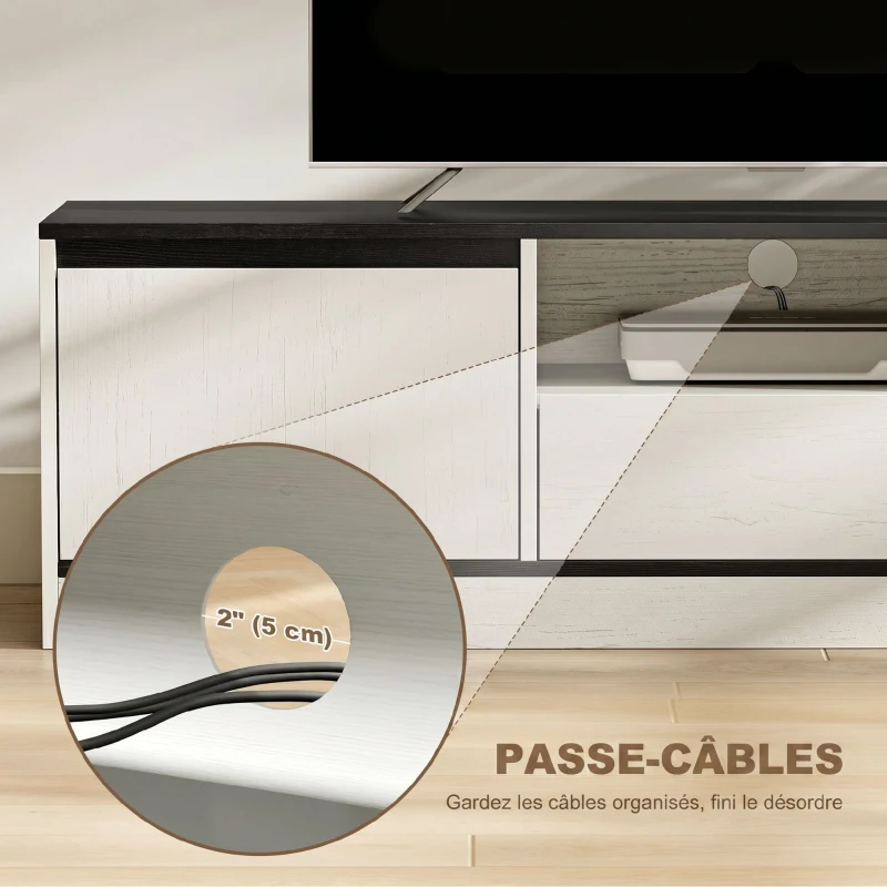 HOMCOM Meuble TV pour Télévision jusqu'à 60" avec 2 Armoires, 1 Étagère Ouverte, 1 Tiroir, Moderne, 140x35x40cm, Noir et Blanc