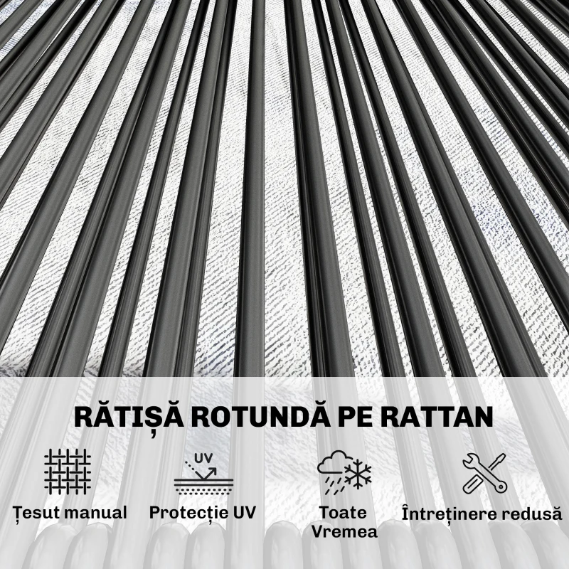 Outsunny Set Mobilier Grădină Ratan 4 Piese, Canapea pentru Exterior cu Măsuță Metalică, Negru