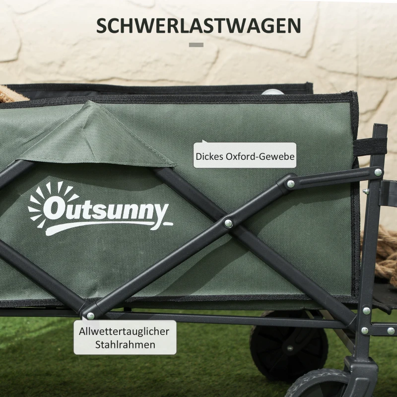 Outsunny Tuinwagen 120 kg Draagvermogen, Opvouwbare Transportkar met Afneembaar Zeil, Handvat, Wielen, 95 Liter, Groen