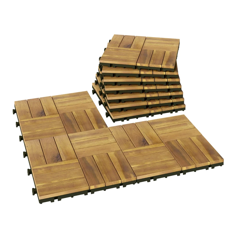 Outsunny Plăci de Pardoseală Exterioare, 10 Piese, 31x31 cm, Culoare Naturală