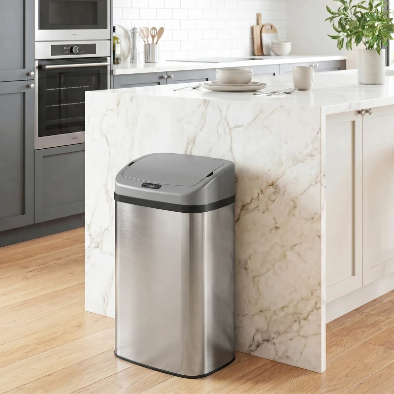 HOMCOM Poubelle de cuisine automatique 48L en acier inoxydable, couvercle à fermeture en douceur, 33x25x69cm, argent