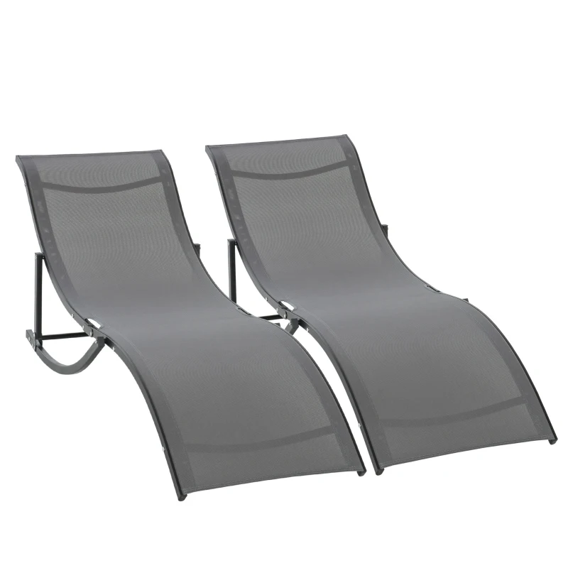 Outsunny Lot de 2 bains de soleil pliables, chaise longue jardin extérieur en aluminium et textilène anthracite