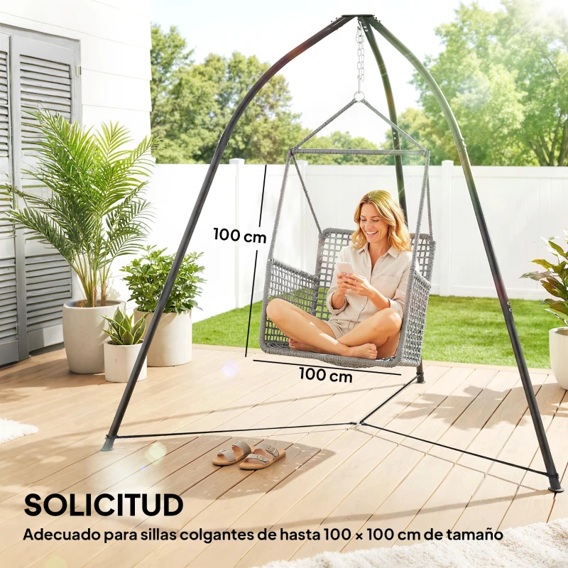 Outsunny Soporte para Silla Colgante Triangular con Cadena Ajustable Base Estable para Patio Jardín Carga 150 kg Negro