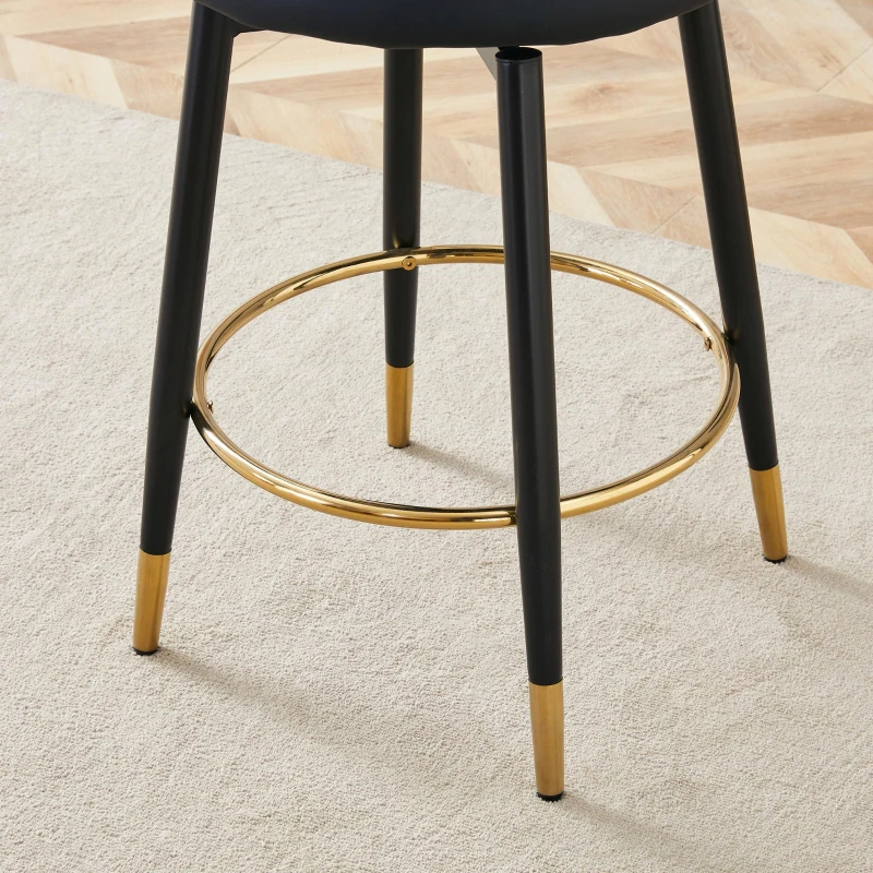 Tabouret de bar pivotant 360°, dossier ajouré design, lot de 2, 44x44x91.5 cm, Noir