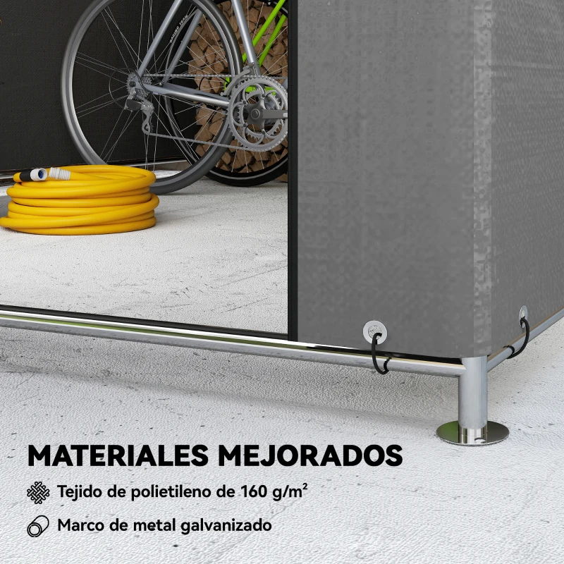 Outsunny Carpa de Jardín para Bicicletas con Marco de Metal Galvanizado Puerta con Cremallera Impermeable Anti-UV 2,4x2x2 m Gris