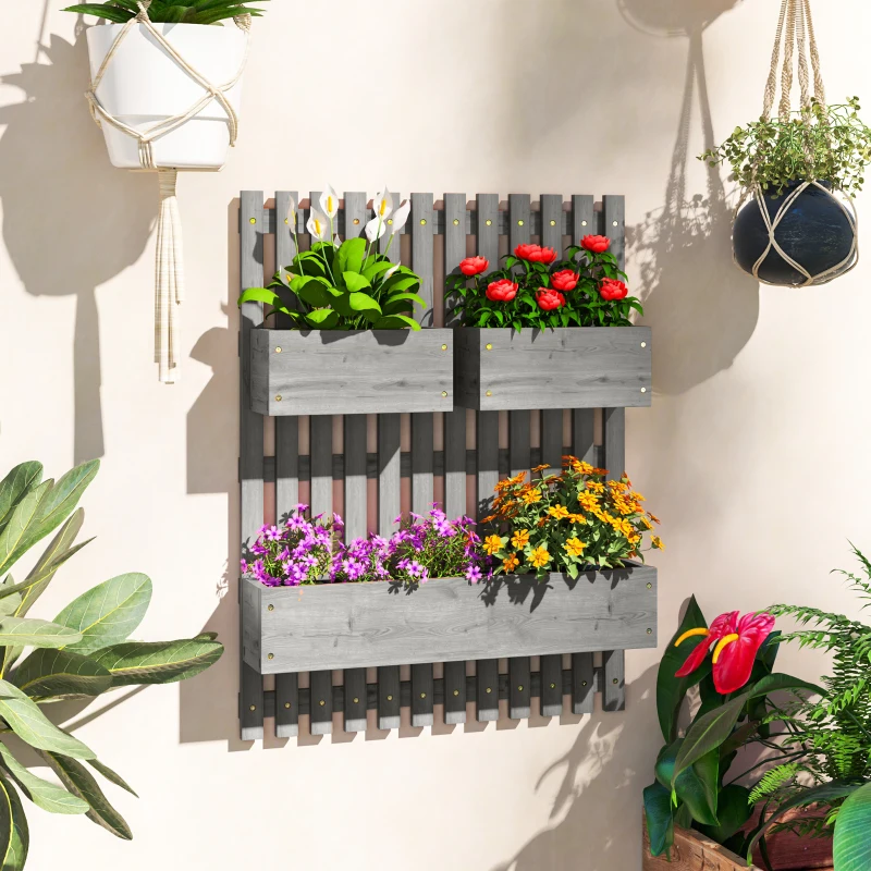 Outsunny Bloembakset, wandmontage, vrij verplaatsbaar, massief hout, 60 x 16 x 80 cm