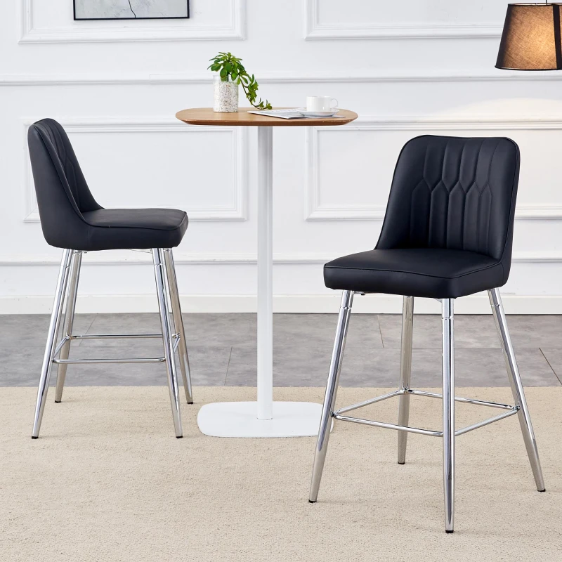 Lot de 2 tabourets de bar hauteur, design moderne et confortable, dossier incurvé et repose-pieds, 42x45x100 cm, Noir+Argenté